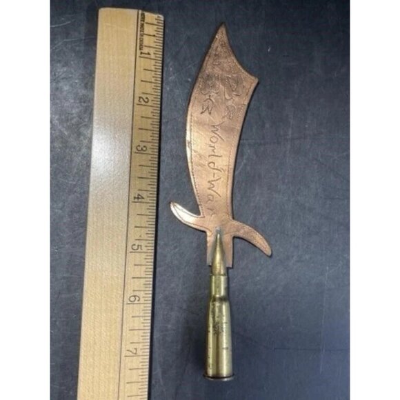 WW1 Engraved W/ Bullet Handle Original Trench Art Letter Opener Knife 1914-1918 - Picture 1 of 4